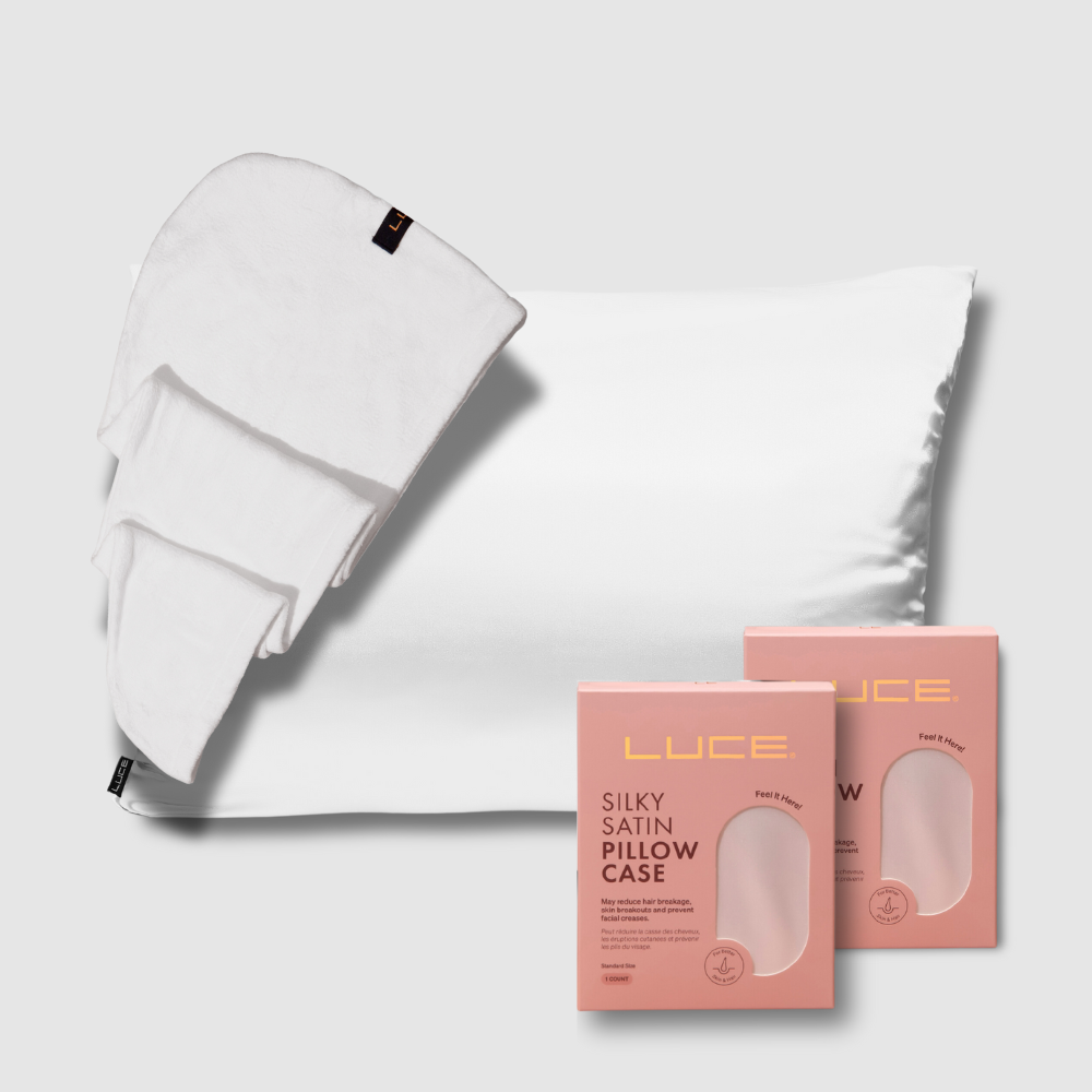 Silky Satin Pillowcases + Hair Towel Wrap - White - LuceBeauty.com