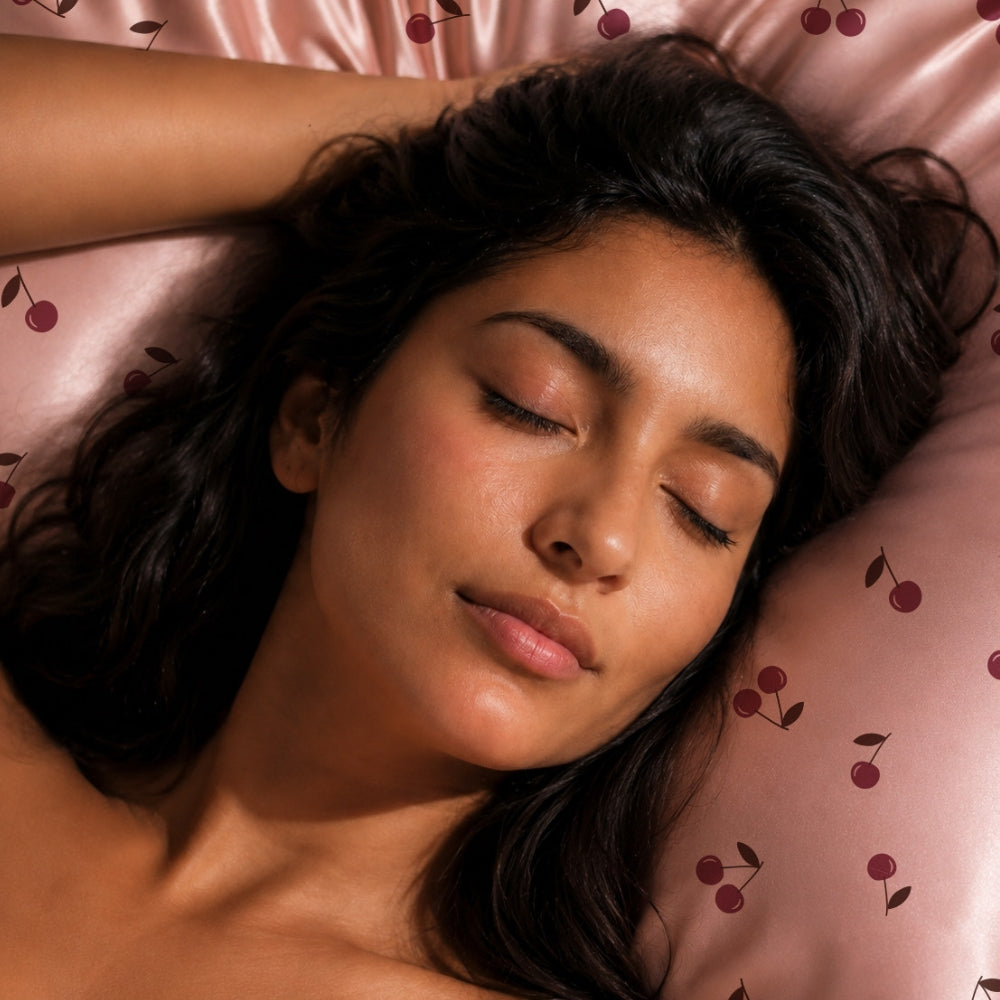 Satin Beauty Sleep Gift Set – Cherry Collection | Pillowcase & Eye Mask and Scrunchie