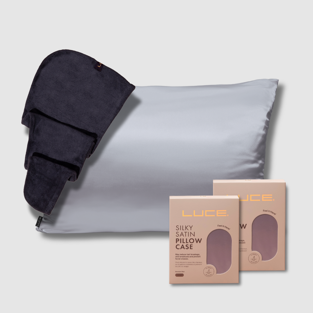 Silky Satin Pillowcases + Hair Towel Wrap - Gray - LuceBeauty.com