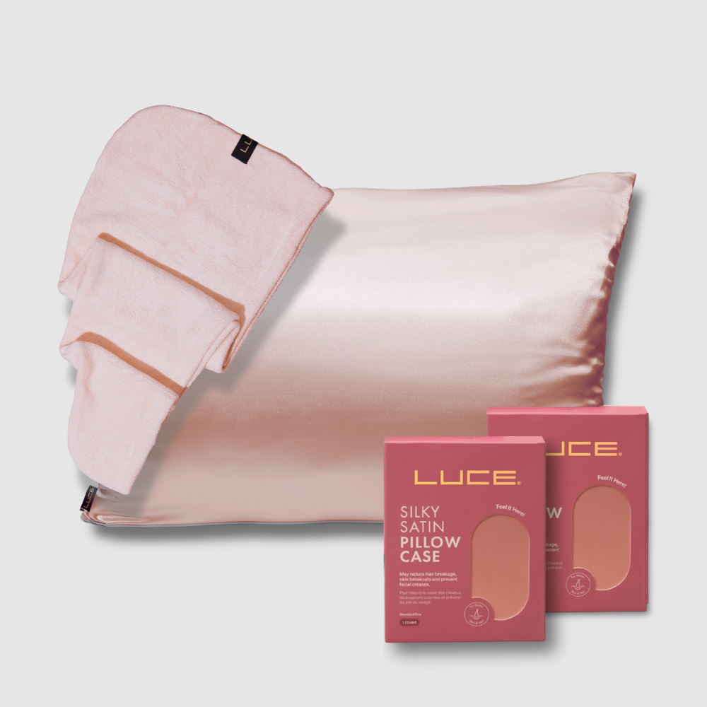 Silky Satin Pillowcases + Hair Towel Wrap - Gray - LuceBeauty.com