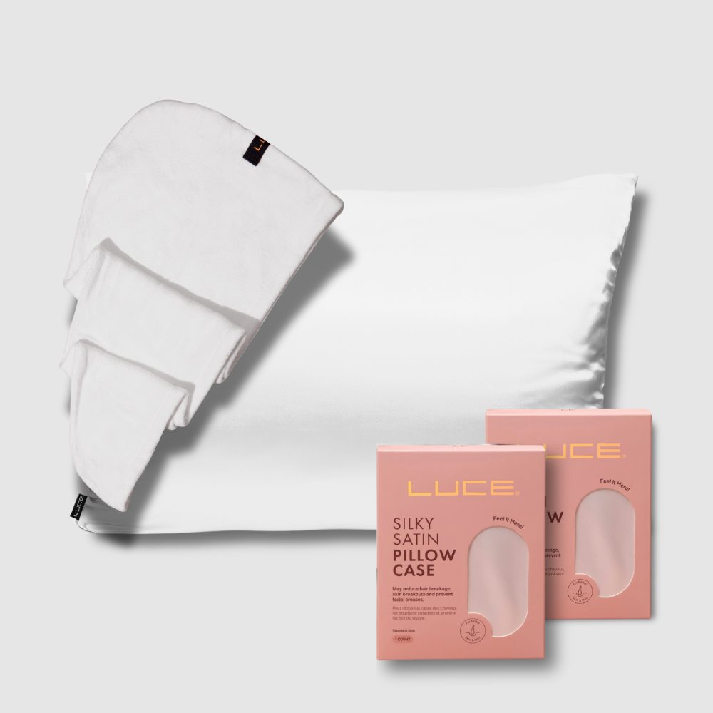 Silky Satin Pillowcases + Hair Towel Wrap - White