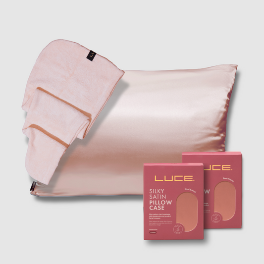 Silky Satin Pillowcases + Hair Towel Wrap - Pink