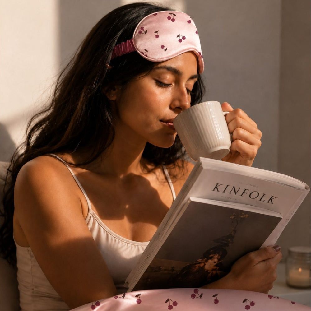 Satin Beauty Sleep Gift Set – Cherry Collection | Pillowcase & Eye Mask and Scrunchie
